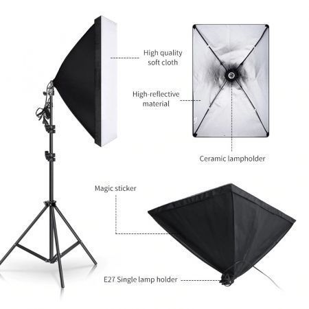 Kit foto 2 softbox,suport fundal 2x2 m,panza fundal verde+2x bec 150W