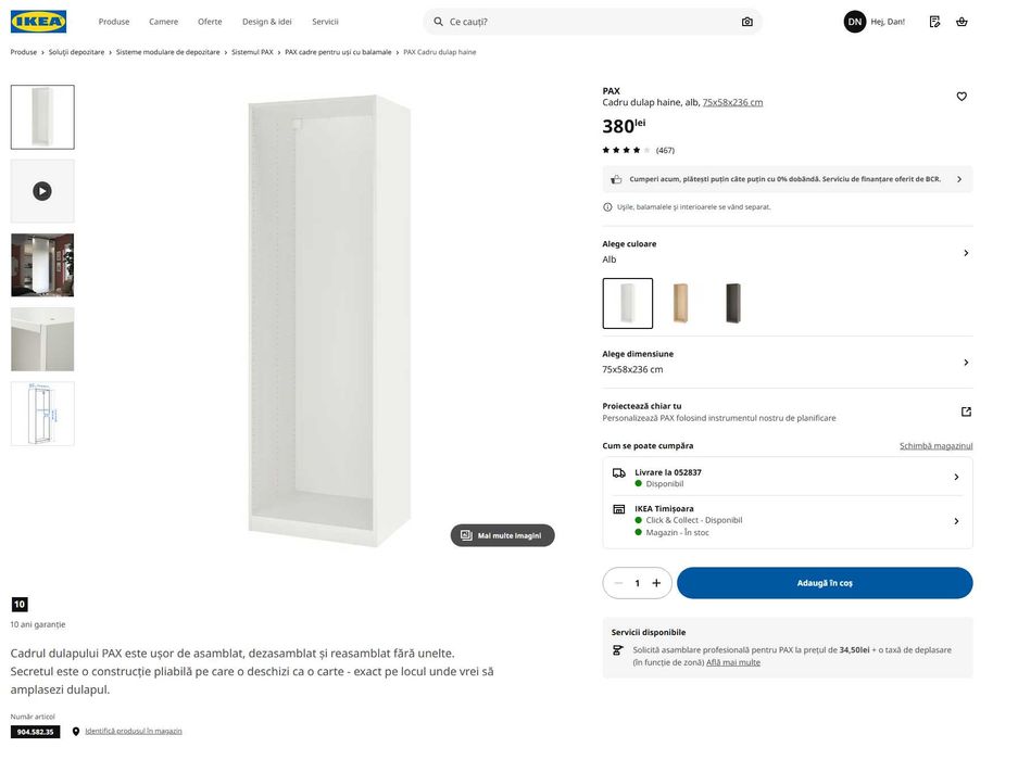 Cadru Dulap PAX Alb de la IKEA - placa dezlipita