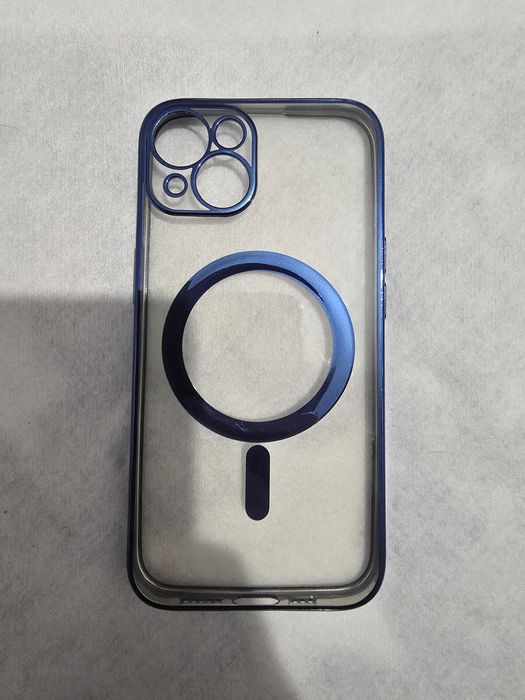Husa Silicon iPhone 13 MagSafe Transparenta cu margini albastre