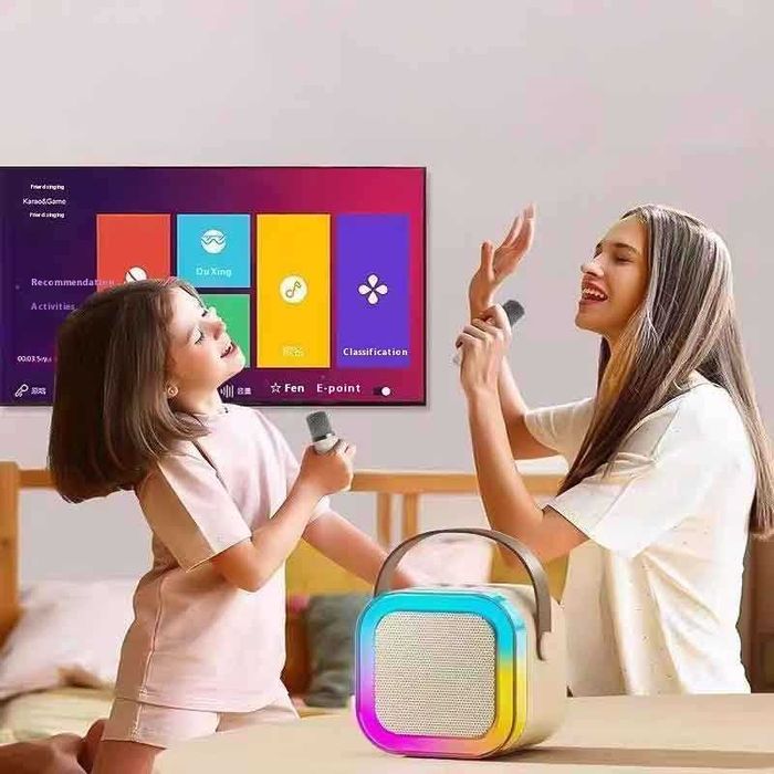 Караоке тонколона с 2 микрофона, за партита и забавления, 2 цвята