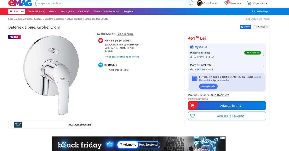 GROHE 19450002 Eurosmart Baterie monocomandă cadă/duș