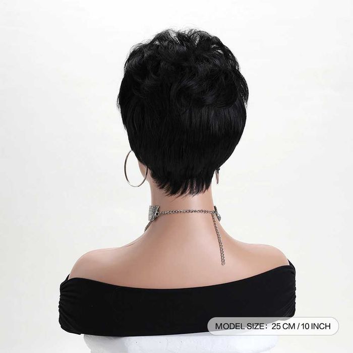 Къса черна чуплива перука