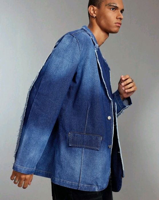 Ново мъжко дънково сако блейзър яке изтъркан ефект деним памук ХL