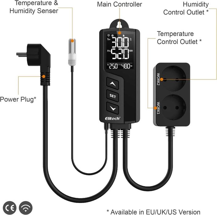 Priza&Termostat ELITECH STC-1000Pro-TH temperatură si umiditate SERA