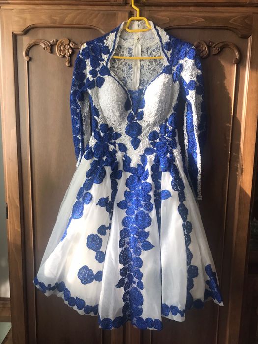 Rochie de ocazie alb cu albastru