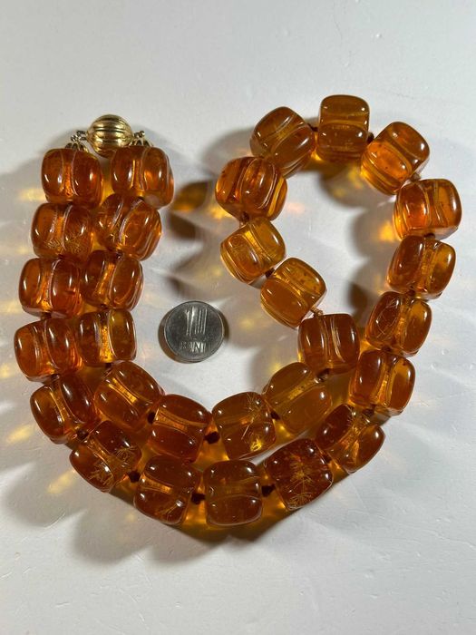 COLIER CHIHLIMBAR Natural + AUR 18K (5g.) - AMBRA - Sculptat - Vintage