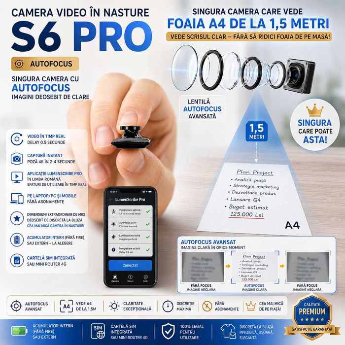Mini Camera Video in Nasture pentru Copiat cu Autofocus | Audio integrat - Fara Fire | Sisteme de Copiat - Casti copiat