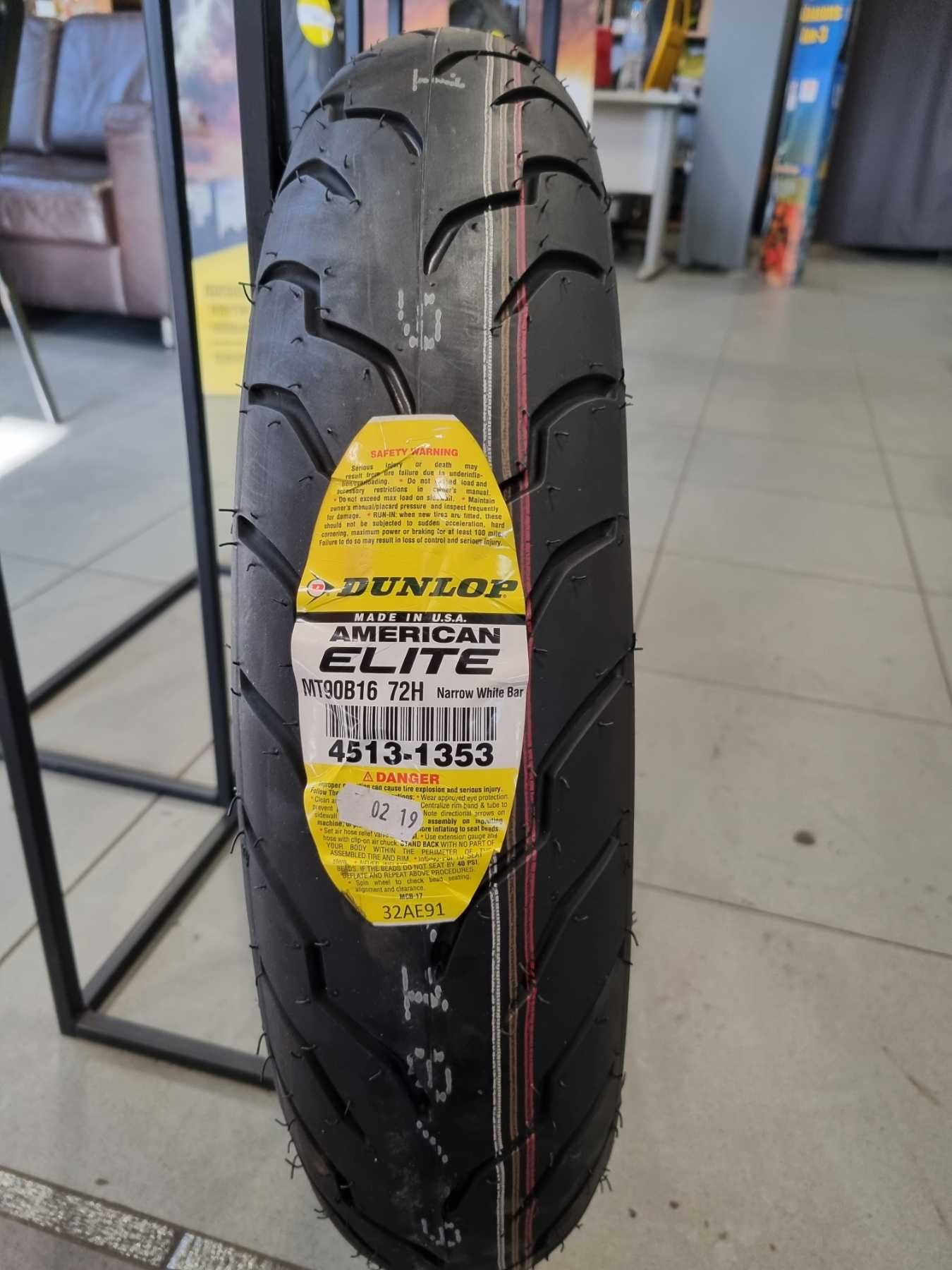 MT90B16(130/90-16) Dunlop American Elite тънък бял кант нова мото гума ...