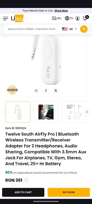 Airfly pro adaptor Bluetooth iphone auto aux