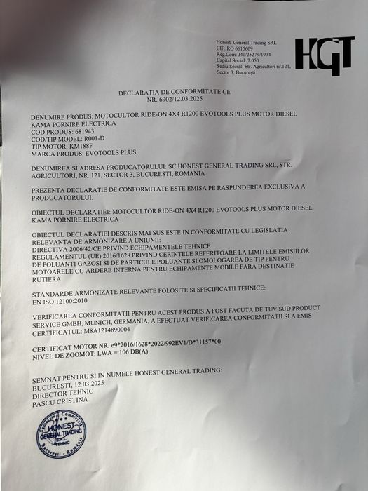 Tractoraș 12 CP – În garanție, 37 ore funcționare + Sistem cuplare accesorii R1200 (Ca nou)