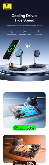 Baseus FS41 Qi2 Док-станция 3в1 Активным охлаждением TEC 15W iPhone 17