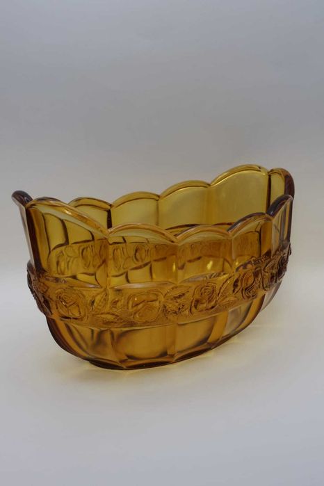 Bol din sticlă presată Fostoria Coin Glass, nuanță chihlimbar (amber).