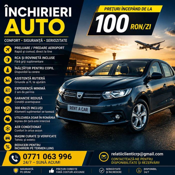 Rent a Car – Prețuri de la 100 RON/Zi | Predare Aeroport