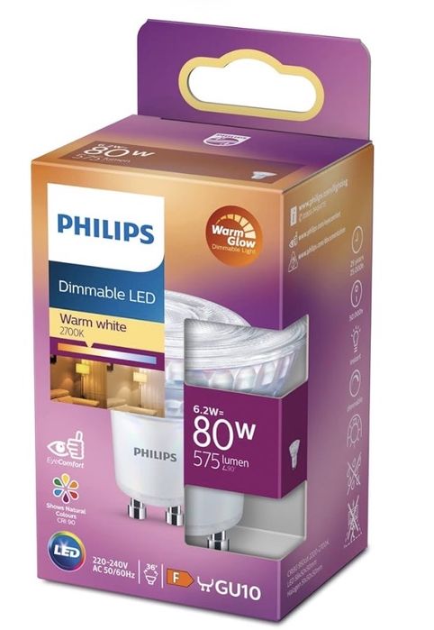 Spot LED Philips - Lumină albă caldă - GU10 - 80 W