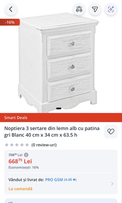 Set 2 noptiere din lemn alb cu patina gri 40 cm x 34 cm x 59h