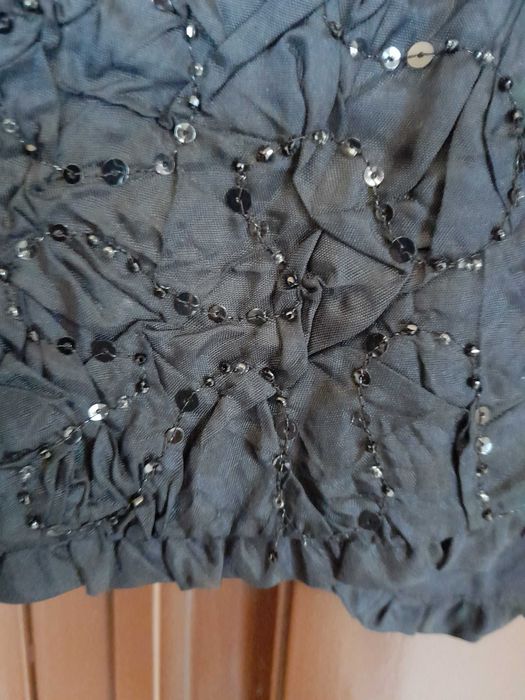 Sacou dama, de gala nunta negru din matase sifonata cu margele-paiete