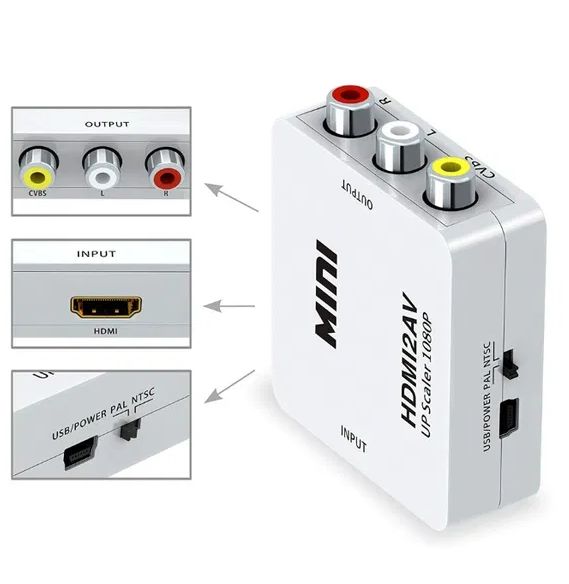АКТИВЕН преходник HDMI към AV,RCA(чинчове) + Гаранция