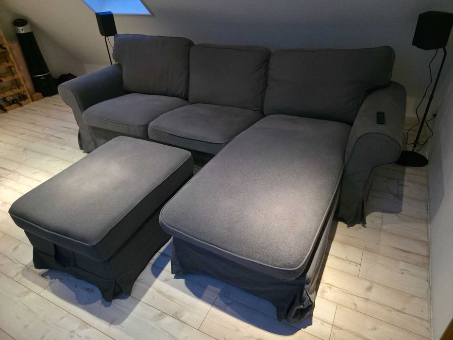 Canapea IKEA EKTORP cu șezlong + taburet – stare foarte bună