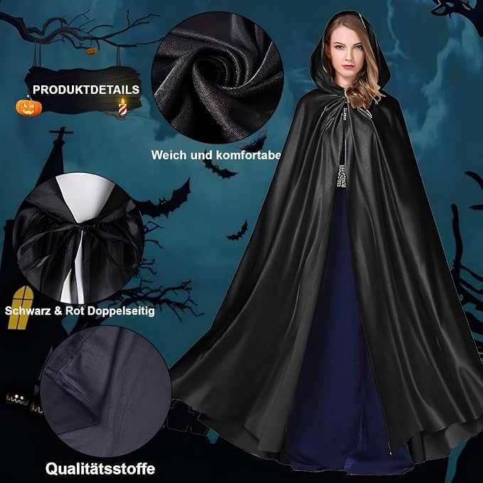 Pelerina/ costum Halloween PREMIUM, BLACK, REDUS de la 150RON