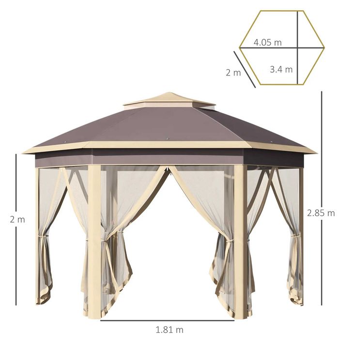 Foisor gradina, pliabil, cu plasa anti insecte, 4x3.4m, Bej , Outsunny , x2 buc disponibile