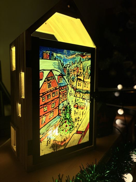 Коледна Ръчно рисувана лампа , коледен подарък