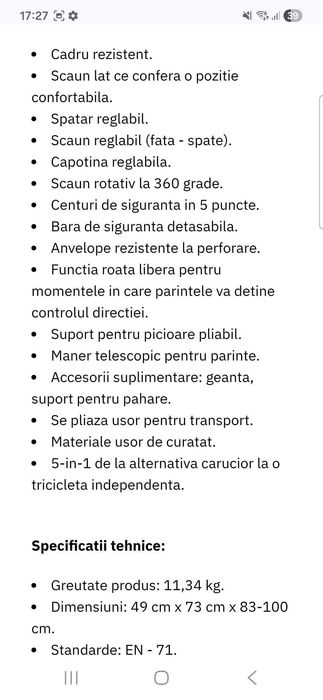 Tricicleta Pliabila 5 in 1 cu Scaun Totativ 360 MOMI INVIDIA FLOW
