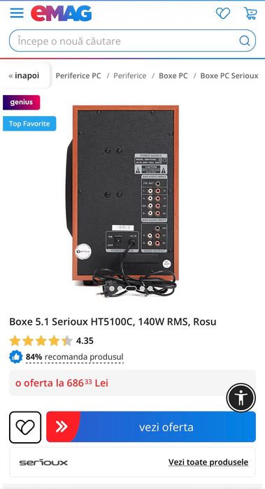 Sistem audio boxe 5.1 Serioux HT5100C, 140W RMS / IMPECABIL