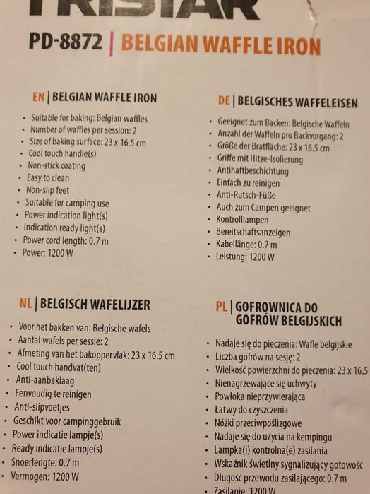 Aparat wafe nou Tristar PD 8872