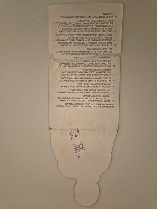 Bilet original Michael Jackson HIStory World Tour Bucuresti 1996, piesa de colectie