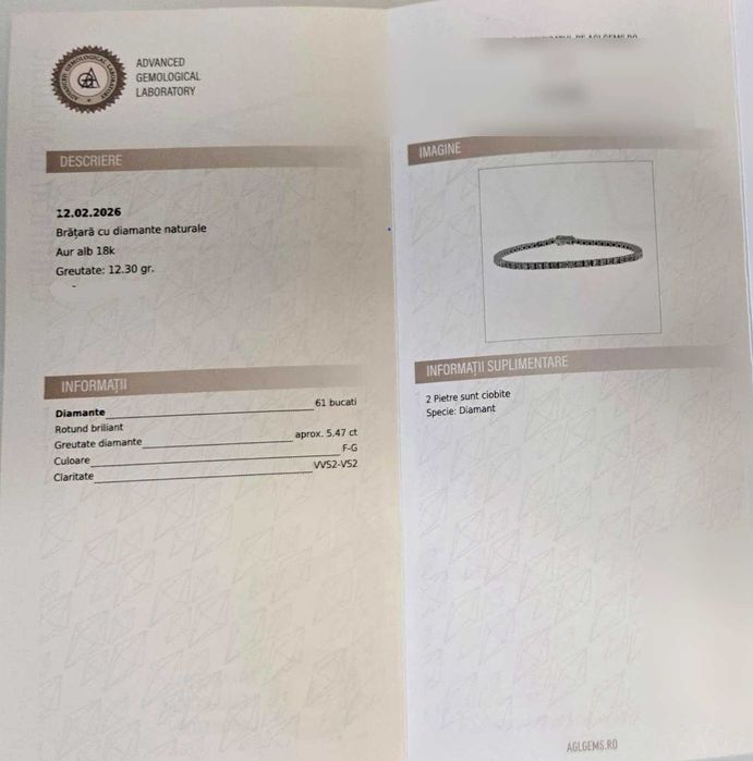 Brățară Diamante Naturale 5.47 ct  - 18 K - Certificat autenticitate