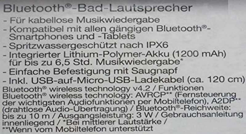 SILVERCREST Bluetooth високоговорител за баня ЧЕРЕН Музика