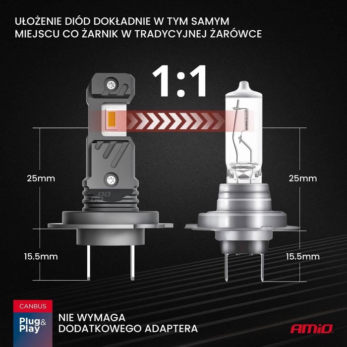 Led крушки за кола hybrid серия h7 h18 6000k canbus 60w amio-04115