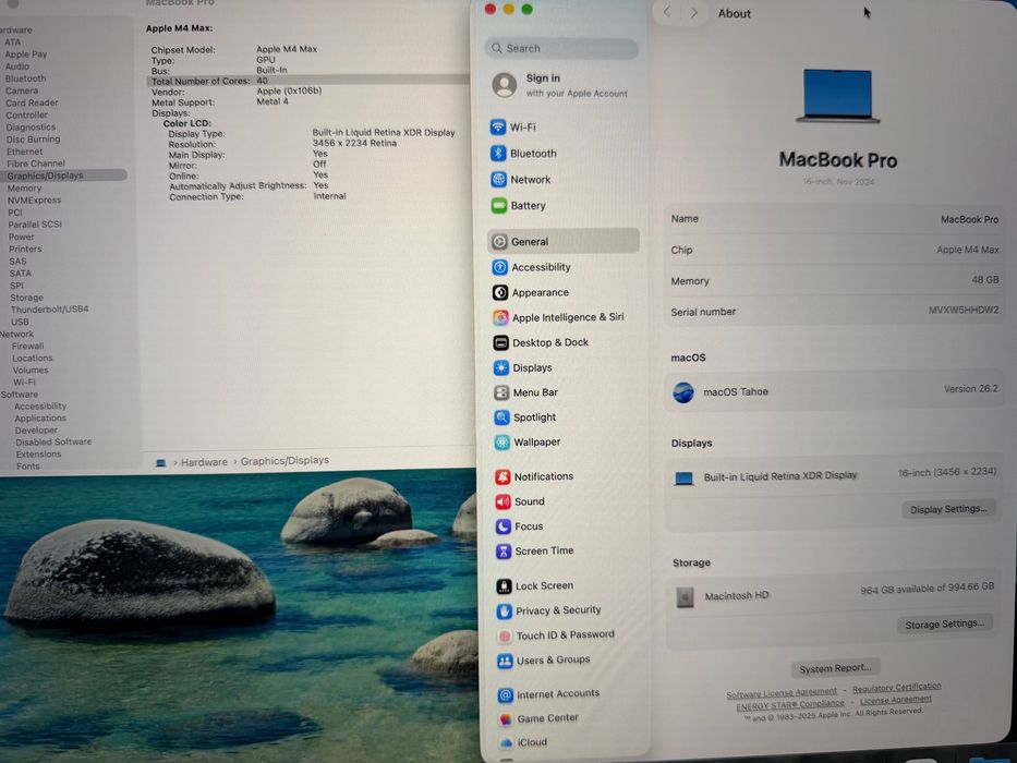 MacBook Pro 16" M4 MAX 16-CPU, 40-GPU, 48GB RAM, 1TB SSD