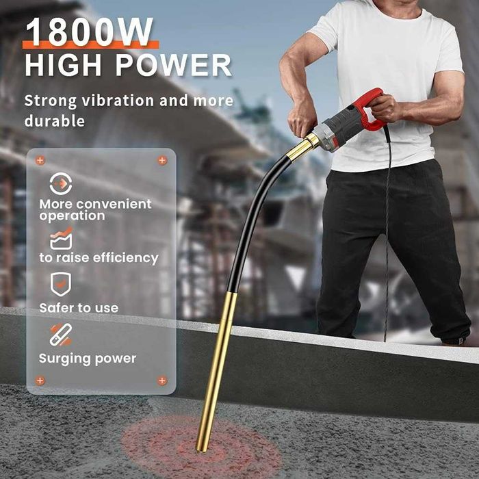 Иглен вибратор за бетон Anbull 1800 W, дължина на гъвкавия вал от 2м, дебелина на жилото Ф35, скорост на разбъркващия вал 5500 об/мин