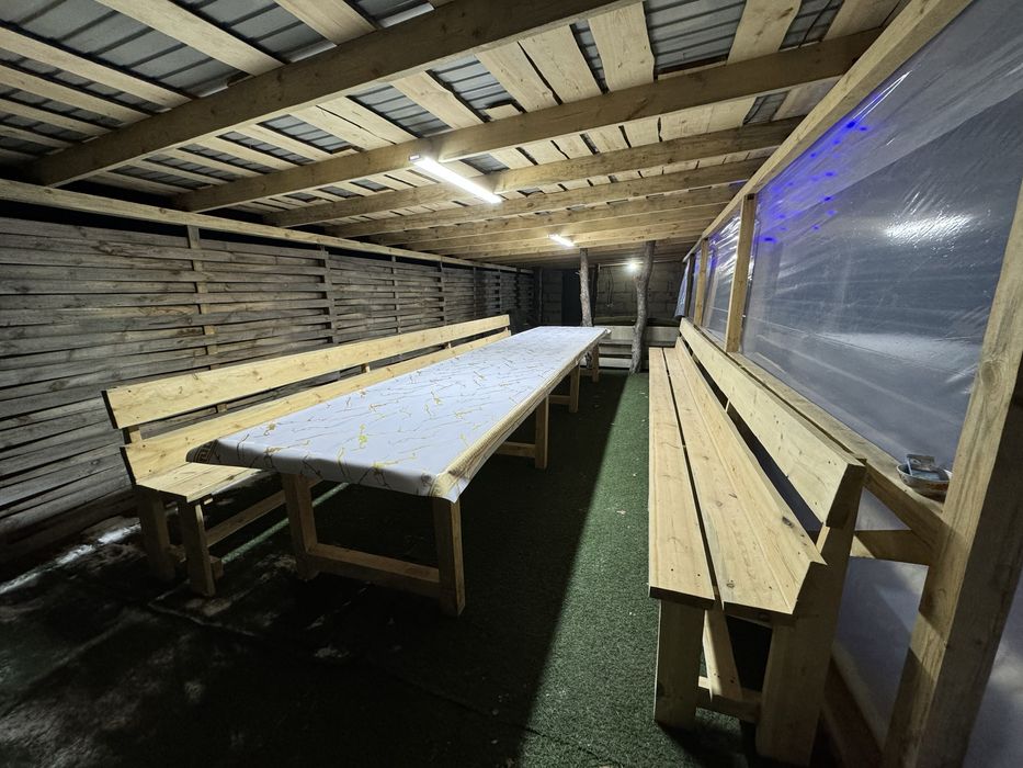 Дом, мангал, беседка в лесу