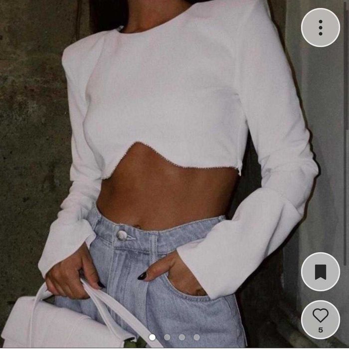 Zara top crop bluza alb strasuri argintii umeri masivi maneca lunga