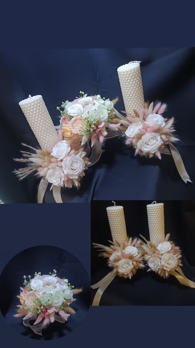 Set de 2 lumânări de cununie și buchet de mireasa