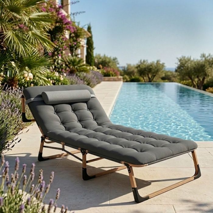 Сгъваемо къмпинг легло с матрак (180 см) – Регулируем градински шезлон