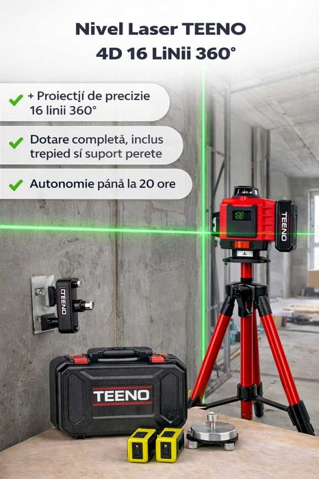 Nivel Laser 4D TEENO 16 Linii 360 cu Trepied si 2 Acumulatori