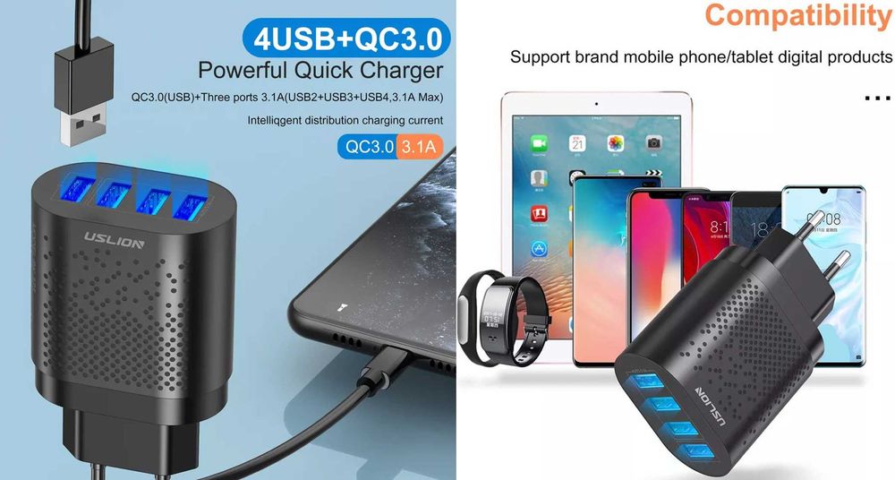 Incarcator 4USB Port Fast Charge QC 3.0. Nou in ambalaj!