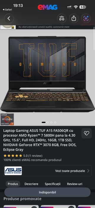 Asus TUF A15 R7 5800H RTX 3070
