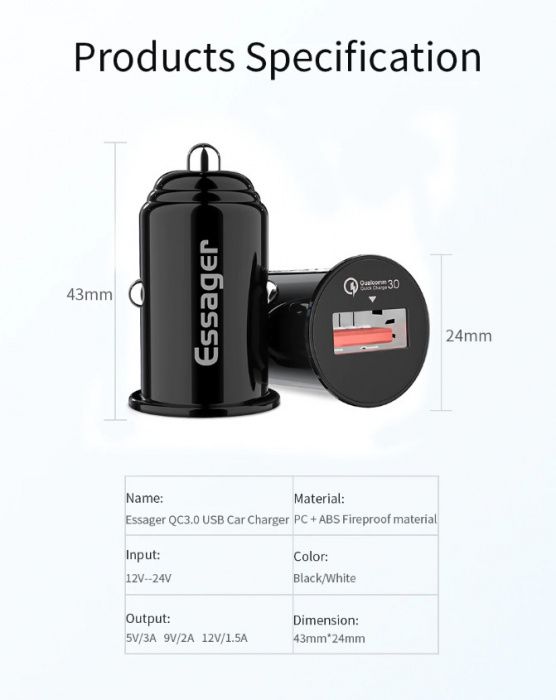 Новая Зарядка USB для авто (поддержка быстрой зарядки) - QC - 3.0