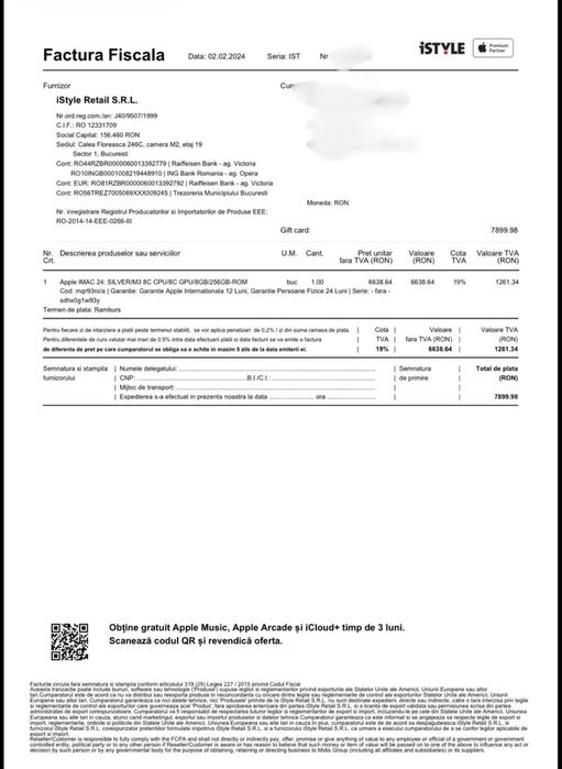 iMac 24” M3 (2023) - ecran Retina 4,5k , a fost 7899 lei