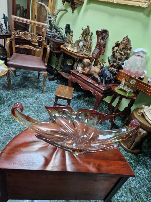 Прекрасна антикварна италианска кристална купа фруктиера Мурано