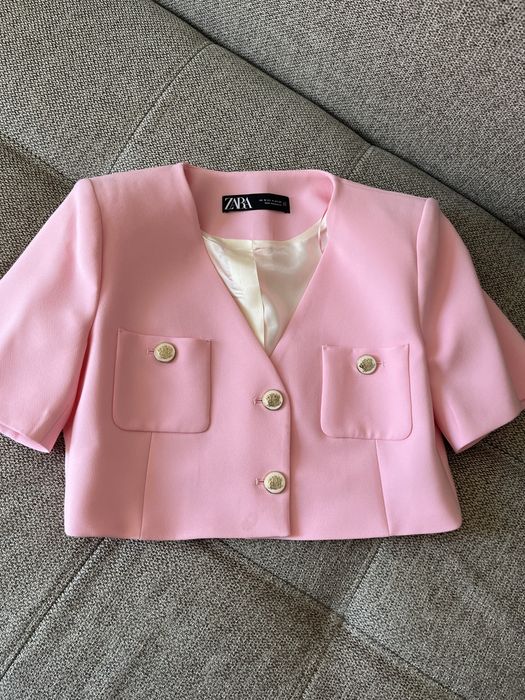 Укороченный пиджак Zara розовый