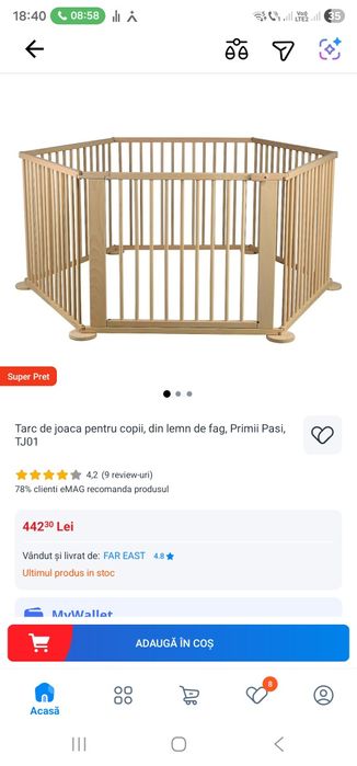 Tarc de joaca pt copii din lemn de fag - 2 buc la pret de unul