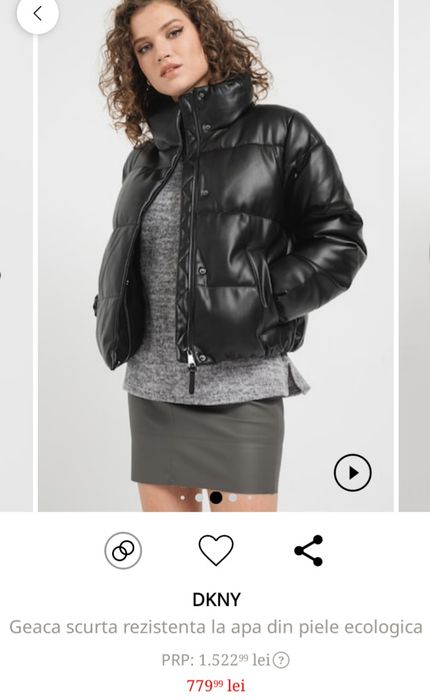 DKNY geaca jacheta noua bomber dama femei DonnaKaran neagra capse L XL