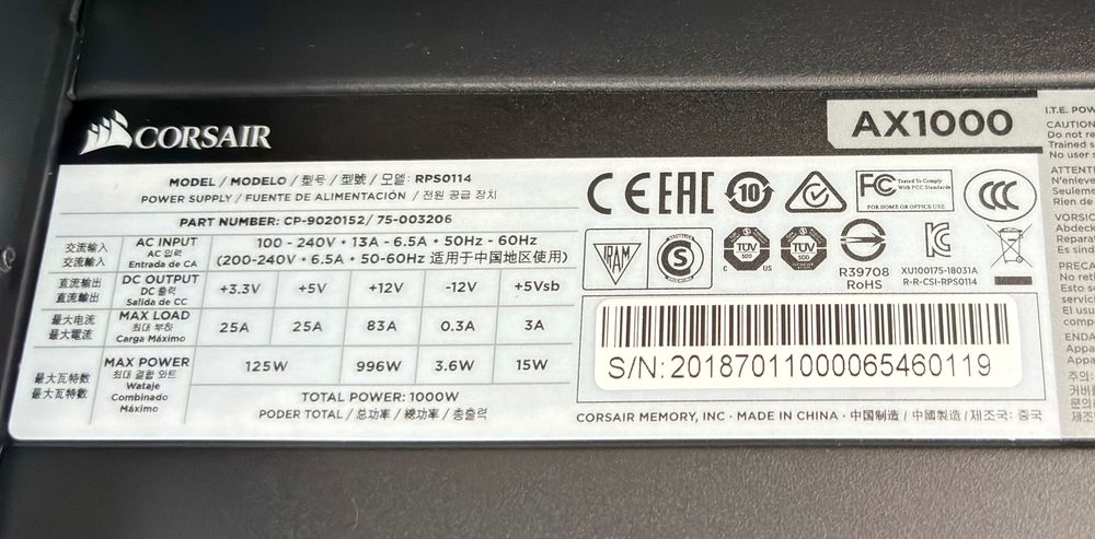 Sursa PC Corsair full modul AX1000, 1000W, 80+ Titanium 94% eficienta