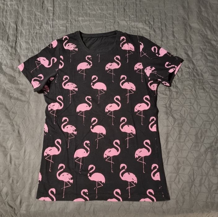Мъжка черна тениска с фламинго