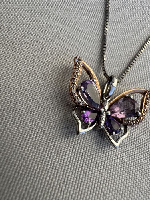 Pandantiv argint si aur Safire si ametiste. Lant argint.